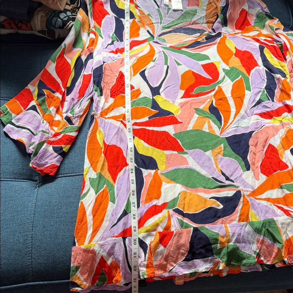 Beach, cover-up Vibrant Multicolor Leaf Pattern Dress - Picture 10 of 10